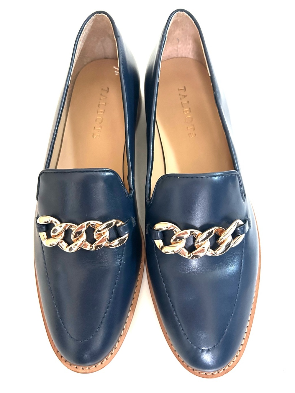 Talbots Navy Blue Leather Chain Loafers, Sz 7M Excellent Condition Beautiful!